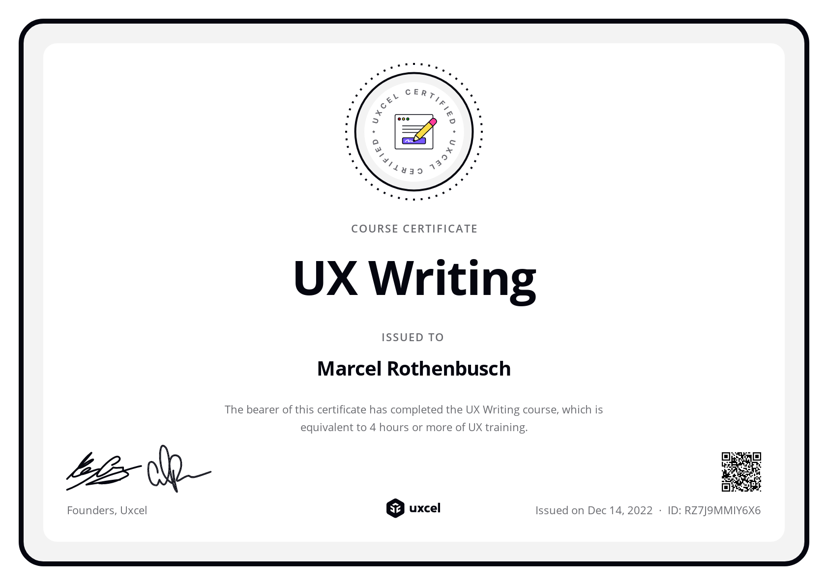 Marcel Rothenbusch's certificate